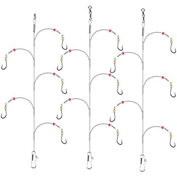 Fishing Hook with Leader,5 Hooks Fishing Rig-7 Strands Nylon Coated Fishing Leader with Swivle,Snap,Hooks