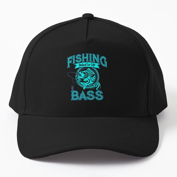Fishing Hooked for Life Bass Baseball Cap, Angler Fish Species Statement Design, Classic Hat
