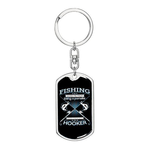 Fishing Hooker Stainless Steel or 18k Gold Premium Swivel Dog Tag Keychain