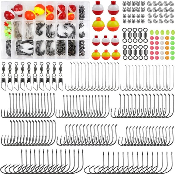 Fishing Hooks Bobbers Tackle Kit, 250pcs Basic Fishing Tackle Box Included Octopus Circle Hooks Baitholder Hooks Fishing Bobbers Weights Starter Kit for Panfish Catfish Freshwater Fishing