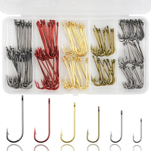 Fishing Hooks Kit Long Shank Assorted Small Size Sharpened Live Bait Fishing Hook Set for Saltwater Freshwater Bass Catfish Trout Crappie Panfish