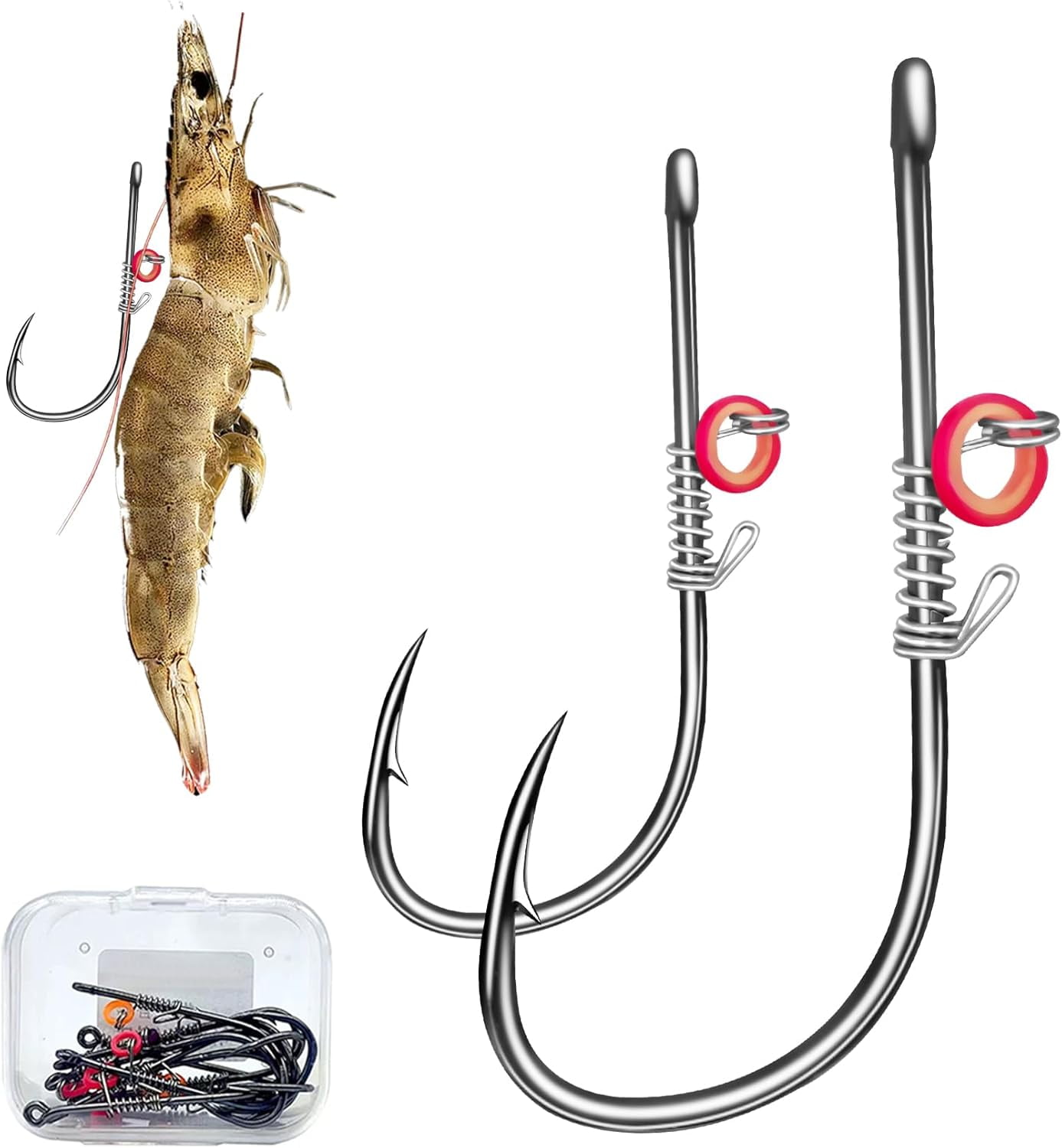 15 Pcs Live Shrimp Fishing Hooks - Saltwater Hooks Sizes 2/0, 3/0, 4/0 For Bass, Carp, Catfish