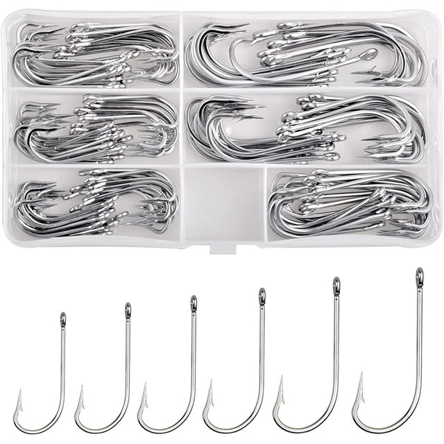 Fishing Hooks Saltwater O'shaughnessy Hooks Kit, 120pcs Stainless Steel