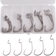 thumbnail image 1 of Fishing Hooks Set Bass Worm Hooks, 50pcs Fishing Worm Hooks Offset Hooks High Carbon Steel Wide Gap Bass Hooks for Bass Trout Salmon Freshwater Saltwater, 1 of 7