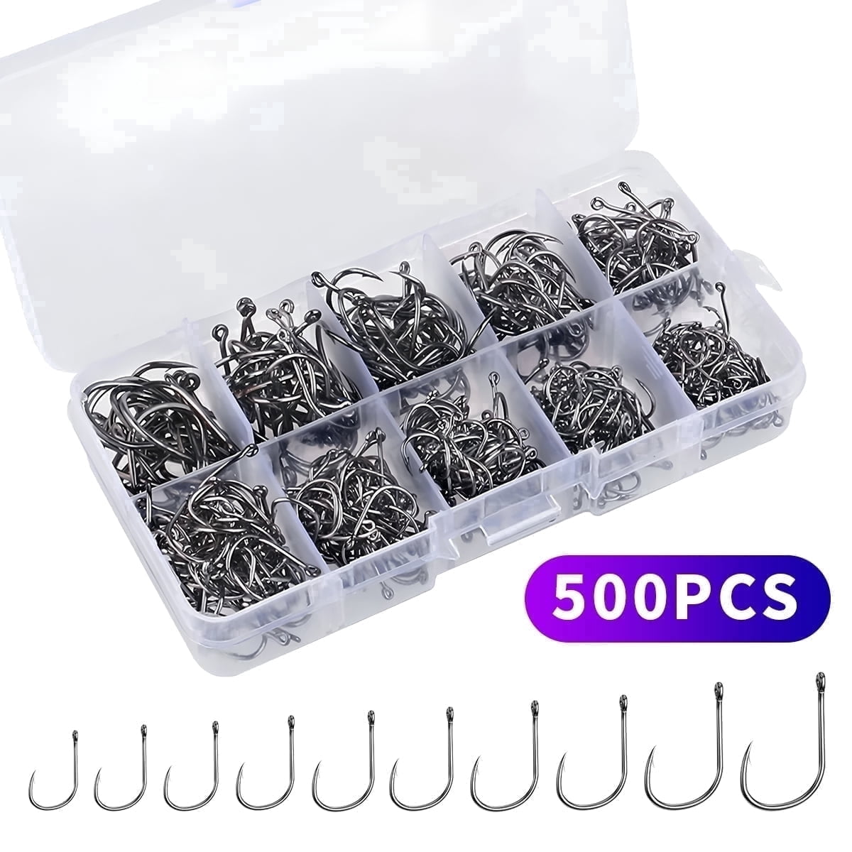 bulk fishing hooks Fishing Hooks Set, Freshwater and Saltwater Bulk Fish Hooks for Gear and  Supplies, 500 Pcs, 10 Size