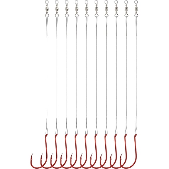 Fishing Hooks with Steel Wire Leader, 50pcs Octopus Catfish Hooks Pre-Rigged Anti-Bite Stainless Steel Trace for Toothy Fish, Saltwater High Carbon Steel Circle Trout Hooks for Shark, Walleye