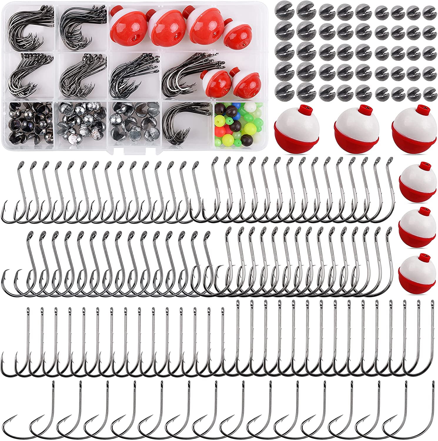 Fishing Hooks and Weights Fishing Bobber Tackle Kit,186PCS Catfish Gear  Tackle Box Included Fishing Hooks Bobbers Starter Fishing Accessories