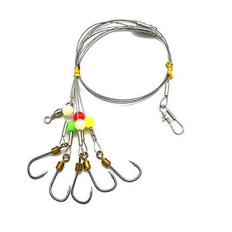 Fishing Hooks with Leader,Deep Drop Rigs,9 Circle Hooks Fishing rig,  Stainless Steel Wire Fishing Leaders with Swivel, Snap, Beads,  Leader,Hooks… 