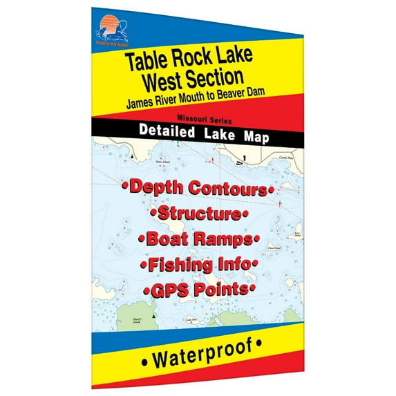 Fishing Hot Spots Pro Fishing Map L156 Table Rock Lake-West (James River Mouth to Beaver Dam) Fishing Map