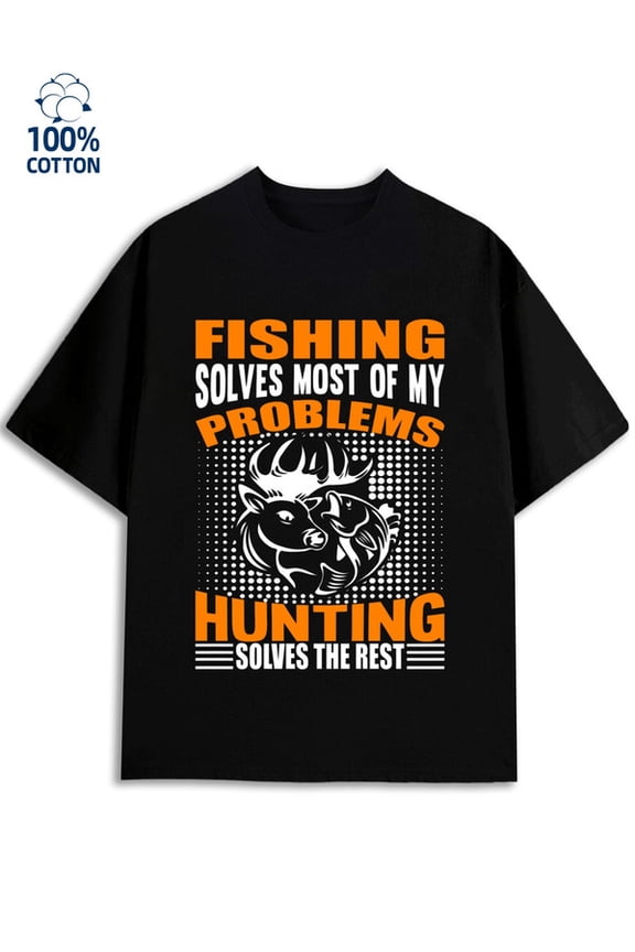 Fishing Hunter Tee men's funny humor 180G 100% Cotton black work husband Original Unisex Shirt Printed tshirts Unique Design Unisex Shirt Short Sleeve tshirts Classic Unisex Shirt Cotton tshirts