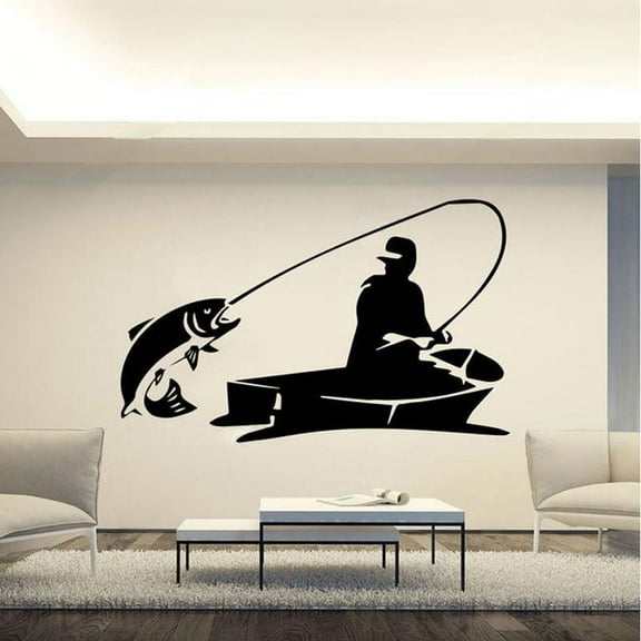 Fishing Hunting Fishing Rod Tackle Boat Wall Sticker Vinyl Art Interior Home Decor Room Car Window Decals Removable Mural 67x42cm