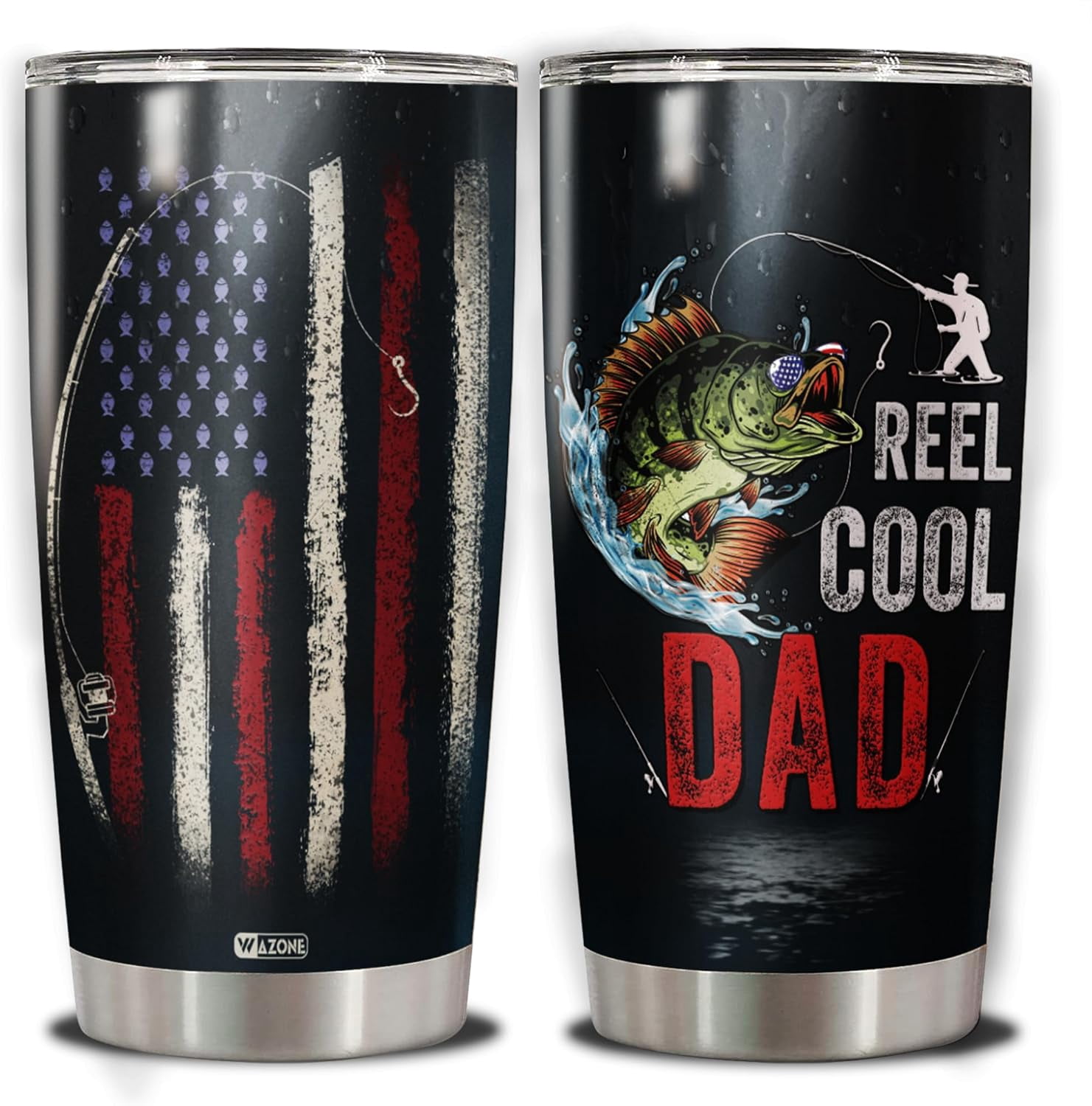 Fishing Insulated Tumbler 20oz Reel Cool Dad Flag American Travel Mug ...