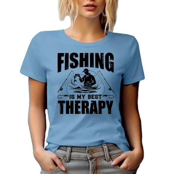 Fishing Is My Best Therapy, Fishing Enthusiast or Fisherman, Baby Blue T-Shirt, 2XL