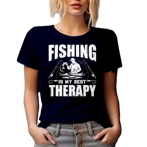 Fishing Is My Best Therapy - Fishing Enthusiast or Fisherman, Navy Blue T-Shirt, Small