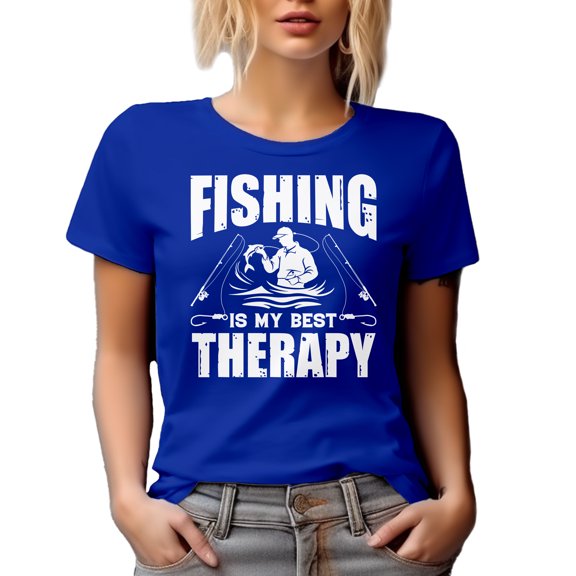 Fishing Is My Best Therapy - Fishing Enthusiast or Fisherman, Royal Blue T-Shirt, Medium