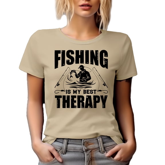 Fishing Is My Best Therapy, Fishing Enthusiast or Fisherman, Tan T-Shirt, Large