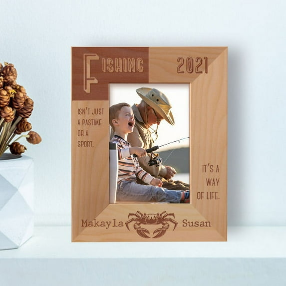 Fishing Isn't Just A Pastime Or A Sport Personalized Wooden Frame 3 1/2" x 5" Brown (Vertical)