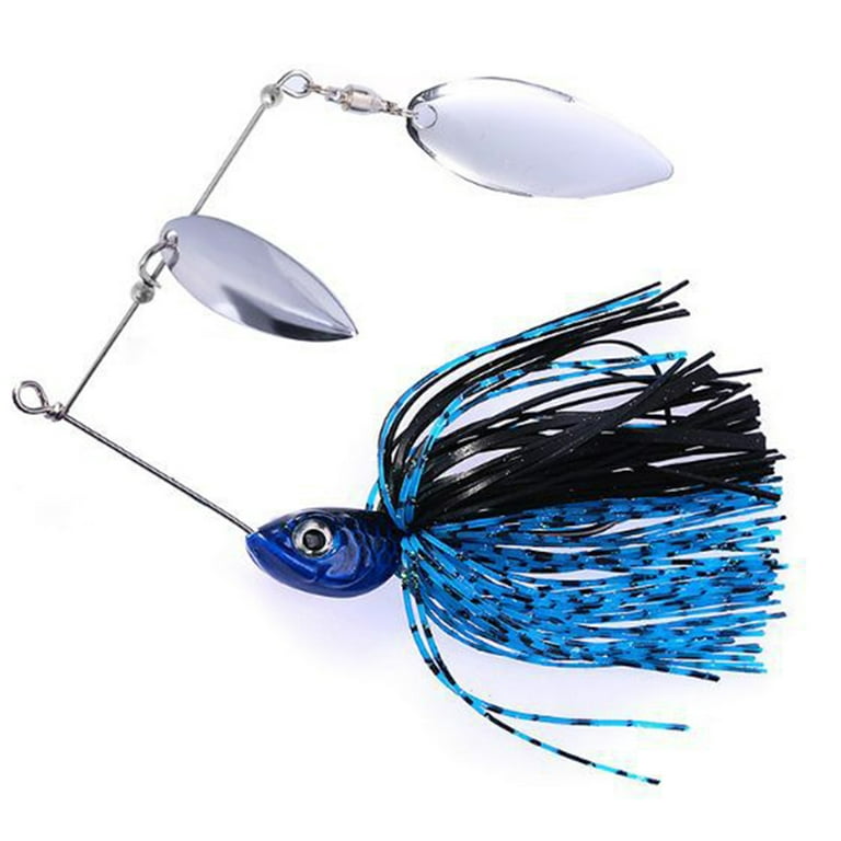 Fishing Jig Double Willow Blade Attractive Metal Easy to Carry Lure Spinner Baits for Bass, Size: 15, Blue