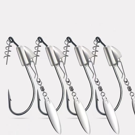 Fishing Jig Head Hook with Spinner Blade and Spring Lock Wide Gap Offset Hook for Lure Fishing weighing 0.18 ounces in Size 1 Professional Design A097 Silver