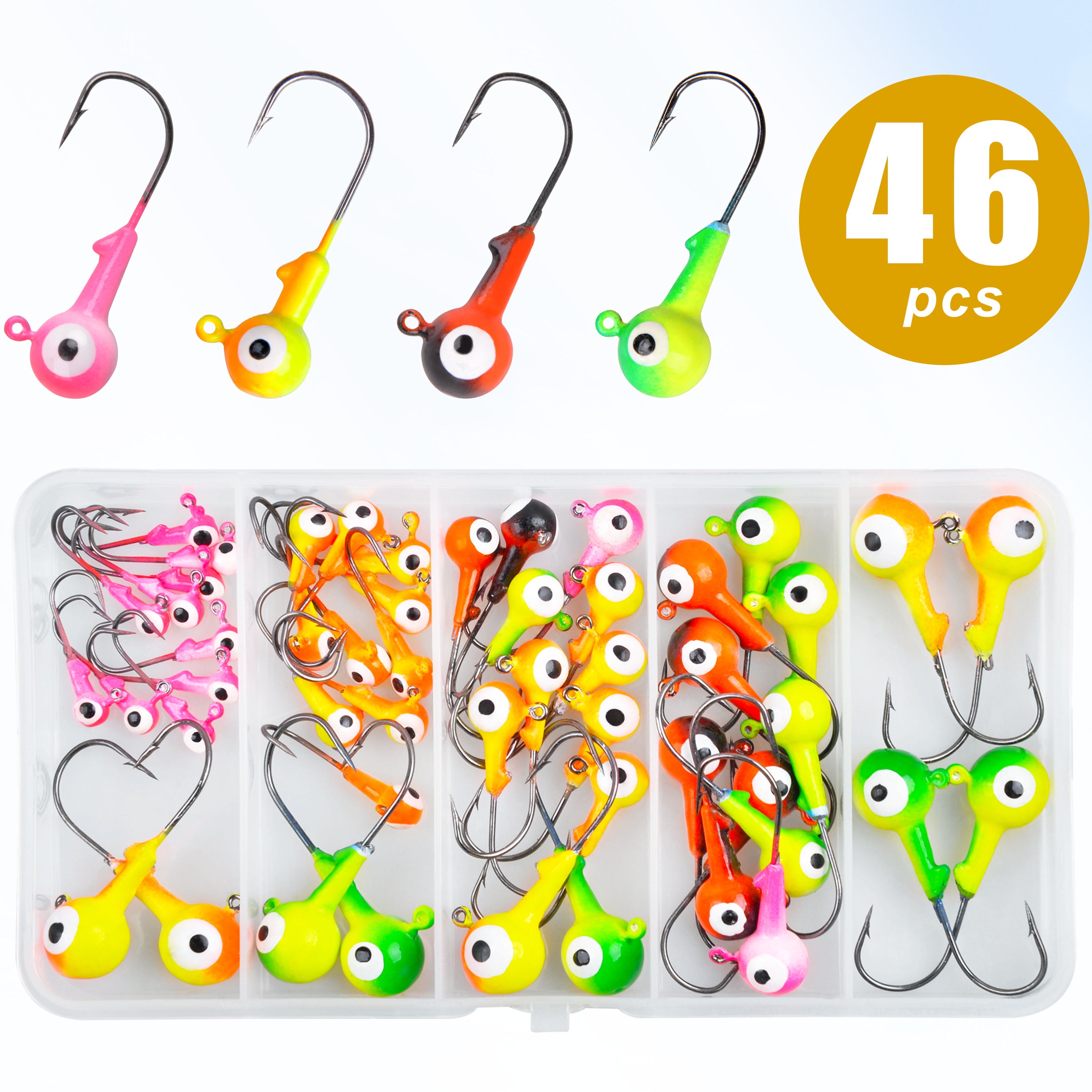 Jig Heads for Fishing Crappie Jig Heads Lures 46pcs Round Ball Head Fishing  Hooks Assorted Double Eye Fishing Jig Hooks Kit for Bass Trout Crappie