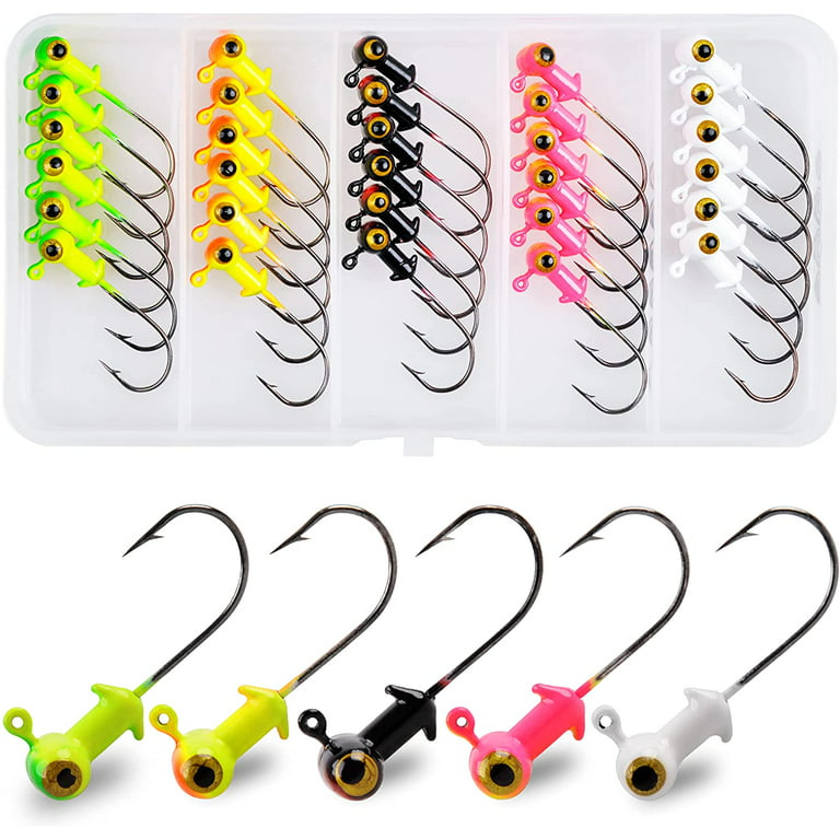 Fishing Jig Head Hooks Kit Painted Jig Hook with Double Eye Glow Crappie  Jig Hooks Set Bass Jig Head Hooks, 30PCS 1/4oz