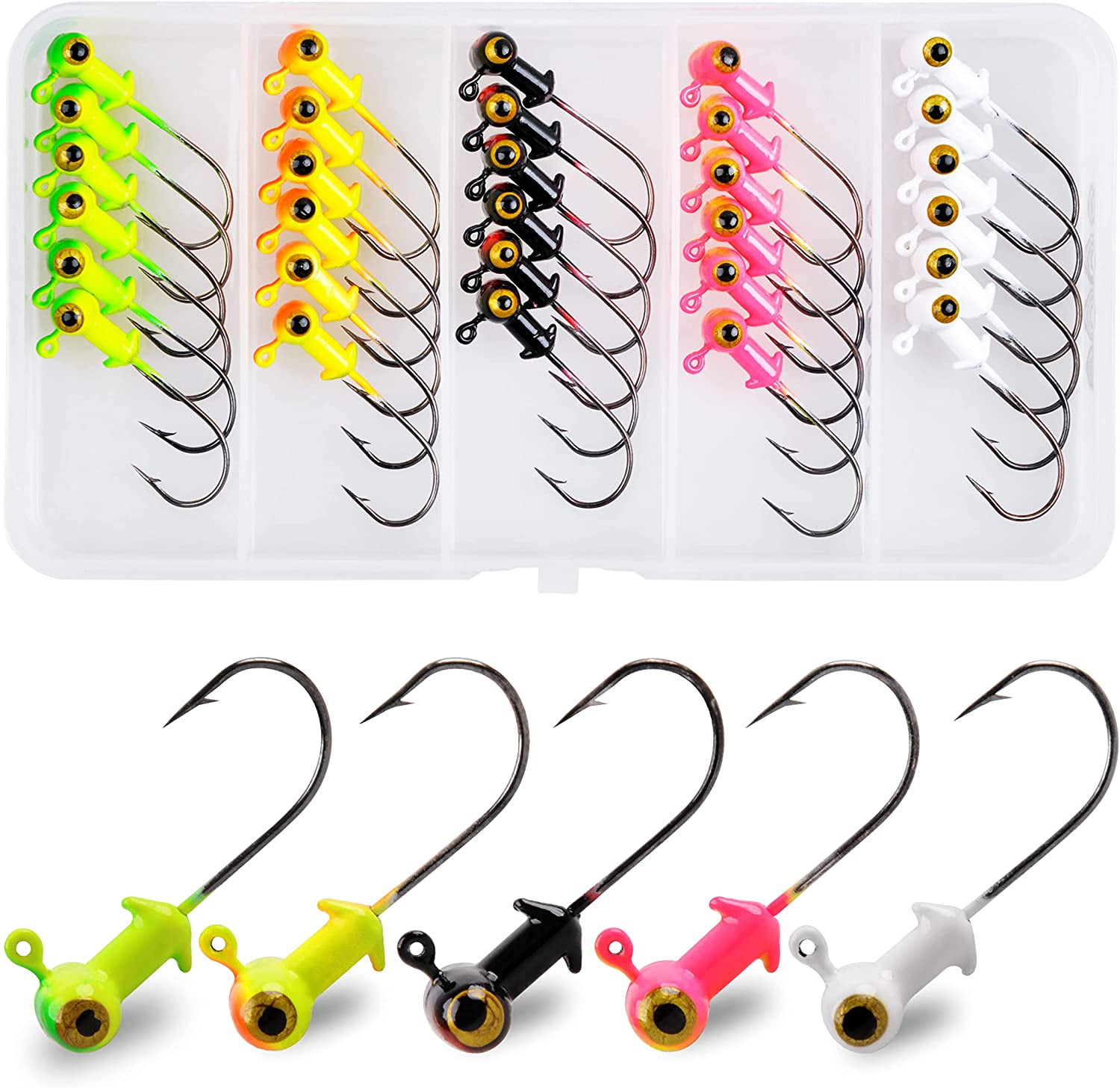 Fishing Jig Head Hooks Kit Painted Jig Hook with Double Eye Glow Crappie  Jig Hooks Set Bass Jig Head Hooks, 30PCS 1/4oz 