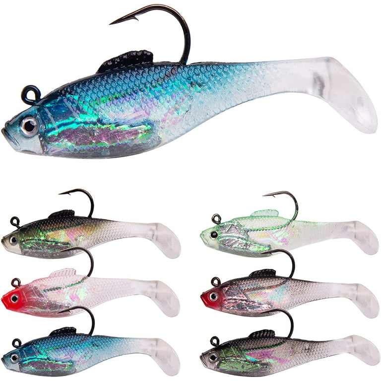 Fishing Jig Head Swim Shad Lures, 6Pcs Soft Fishing Lures Swim Baits with  Sharp Hook for Bass Pre-Rigged Swimbaits with Spinner Paddle Tail for  Saltwater Freshwater Trout Pike Walleye 