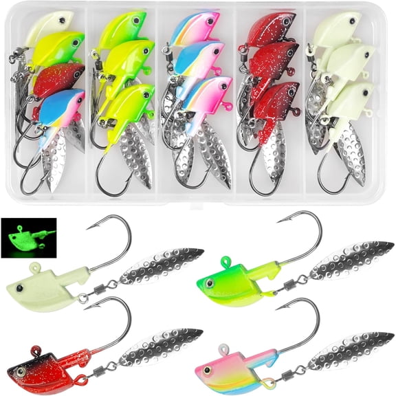 Fishing Jig Heads with Blade Underspin Jig Heads with Willow Blade 1/4oz 3/8oz 1/2oz Bladed Jig Head Swimbait Weighted Spin Head Jig for Bass Trout Walleye Crappie