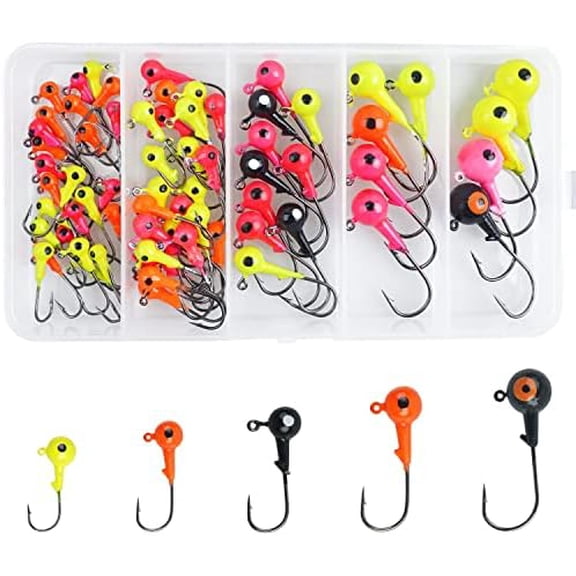 Fishing Jig Heads Hooks Kit-69pcs Round Jig Head with 3D Eyes Painted Jig Heads for Bass Crappie Walleye Panfish Saltwater Freshwater Fishing$$Sport & Recreation Other
