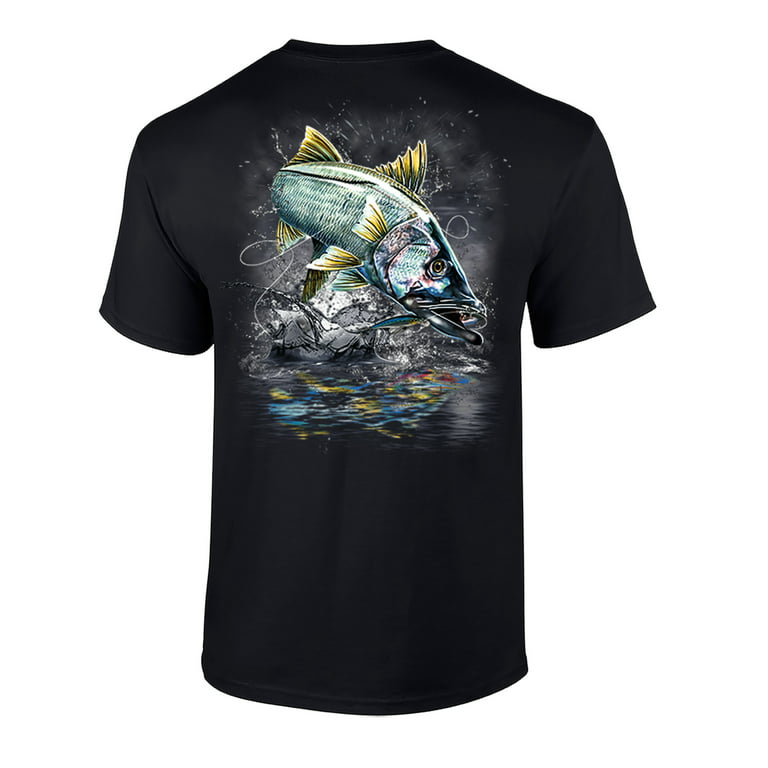 Fishing Jumping Snook Adult Short Sleeve T-Shirt-Black-5XL