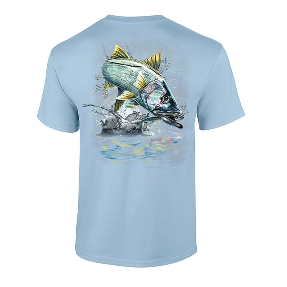 Fishing Jumping Snook Adult Short Sleeve T-Shirt-Light Blue-5XL