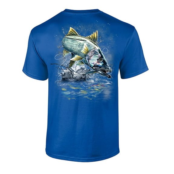 Fishing Jumping Snook Adult Short Sleeve T-Shirt-Royal-Medium