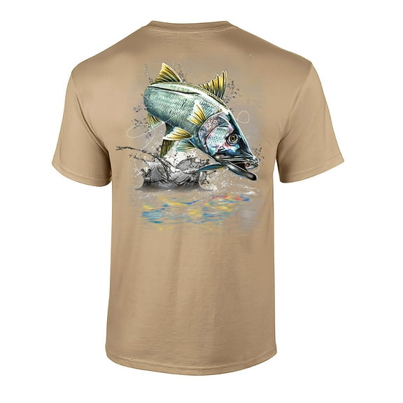 Fishing Jumping Snook Adult Short Sleeve T-Shirt-Tan-Large