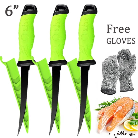 Fishing Knife Set 6" Professional Fillet Boning Knife Kitchen Knives Stainless Steel Coated Blade Fishes Slicing Fruit Vegetable Cutter3PCS