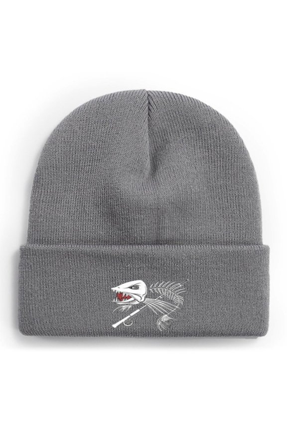 Fishing Knit Beanie Hat - Fishing Rod Winter Fishing Hats for Men Cuffed Skull Cap Gift for Dad Husband Grandpa Christmas Father's Day Birthday