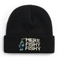 thumbnail image 1 of Fishing Knit Beanie Hat - Here Fishy Fishy with Fish And Pole Winter Fishing Hats for Men Cuffed Skull Cap Gift for Dad Husband Grandpa Christmas Father's Day Birthday, 1 of 8