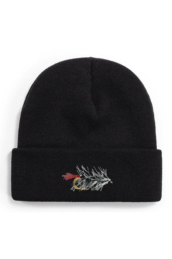 Fishing Knit Beanie Hat - Fly Fishing Cap Winter Fishing Hats for Men Cuffed Skull Cap Gift for Dad Husband Grandpa Christmas Father's Day Birthday