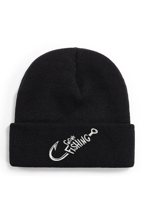 Fishing Knit Beanie Hat - Gone Fishing Cap Winter Fishing Hats for Men Cuffed Skull Cap Gift for Dad Husband Grandpa Christmas Father's Day Birthday