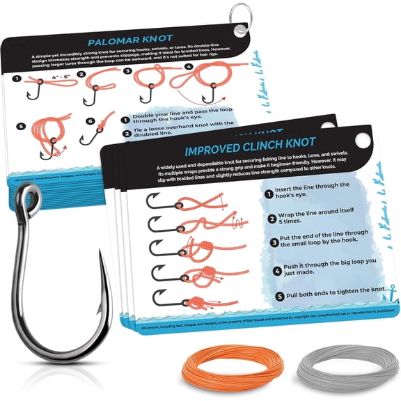 Fishing Knots Pocket Guide 2026 New Waterproof Fishing Knot & Rig Card Set 20 Essential Knots/Rigs 2.5"x3.5" Includes Practice Hook & Lines Pocket Gift for Anglers