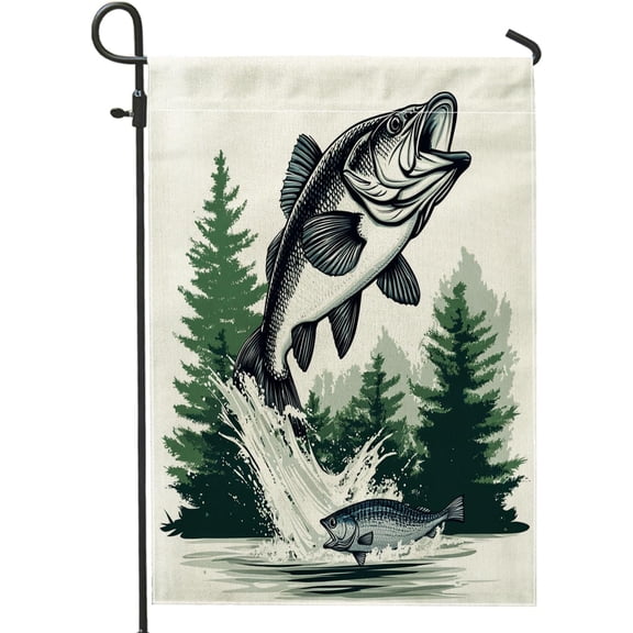 Fishing Lake Garden Flag Double Sided Burlap 12 X 18 In Outdoor Vertical Yard Decor