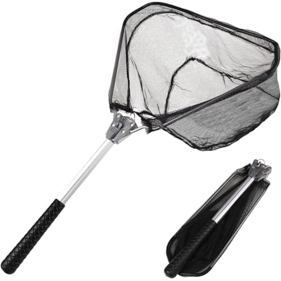 Fishing Landing Net with Telescopic Aluminum Handle Pole, Collapsible Nylon Mesh Minnow Fish Net for Saltwater & Freshwater, Portable Fishing Gear for Kids, Men, Women, Extends 21-75 Inches