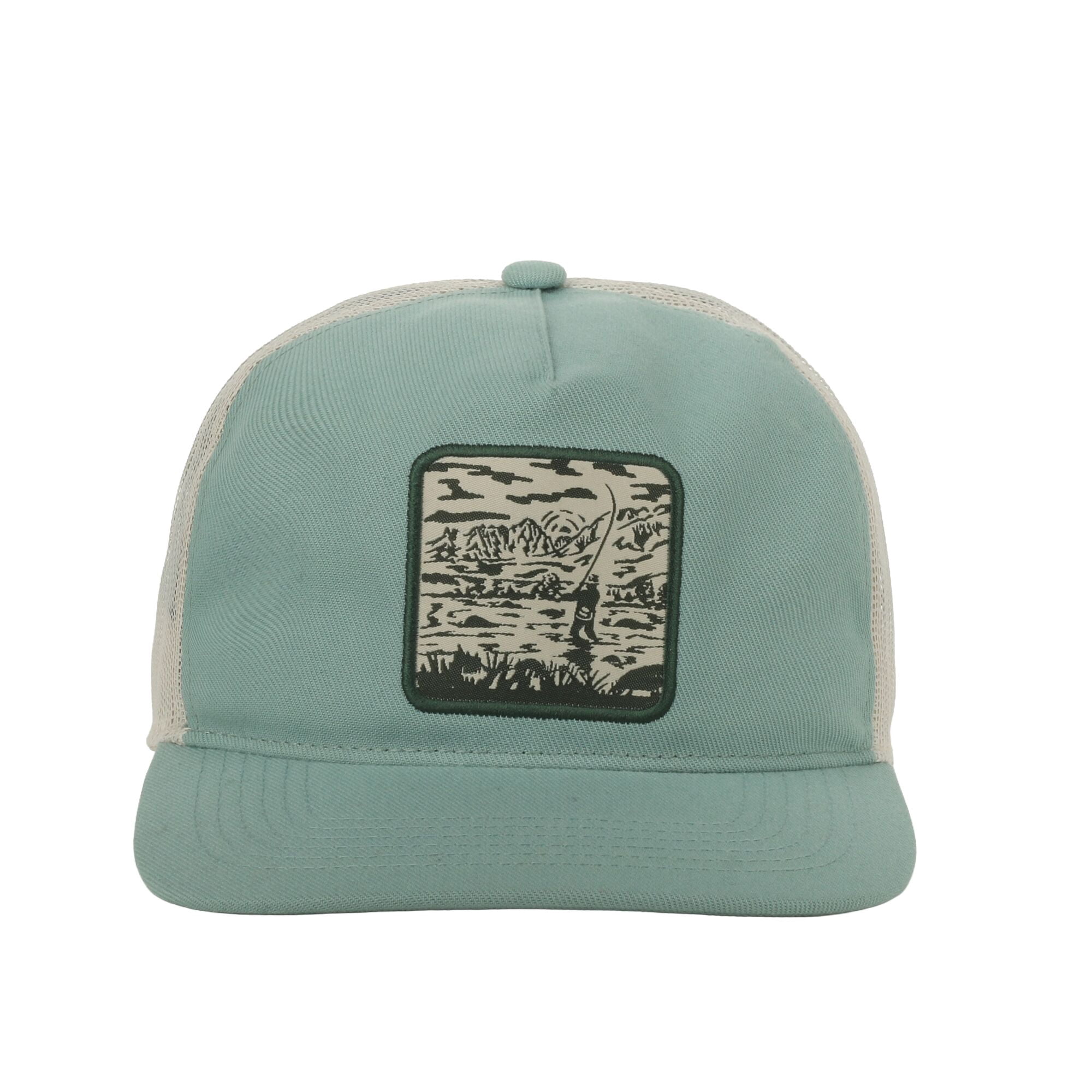 Outdoor Cap Fishing Landscape Mesh Cap – Unstructured Flat Bill Snapback, One Size, Green