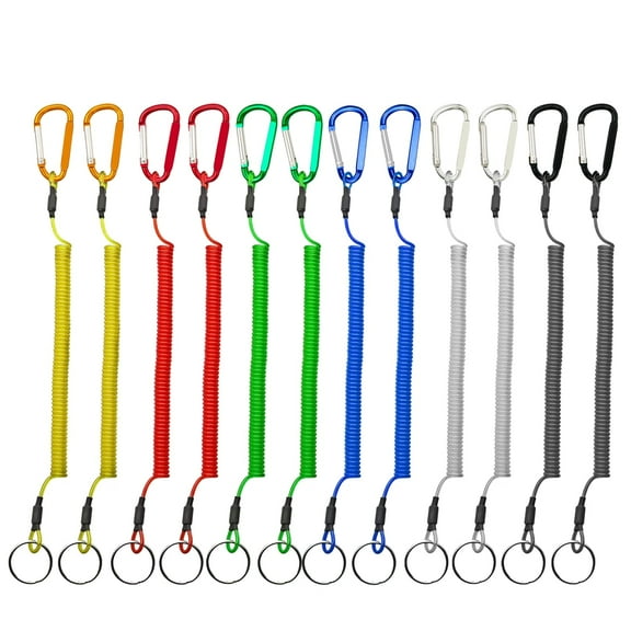 Fishing Lanyard Coiled Lanyard Multi Colored Fishing Tether with Carabiner for Fishing Hunting Hiking Boating Camping Tools 12pcs