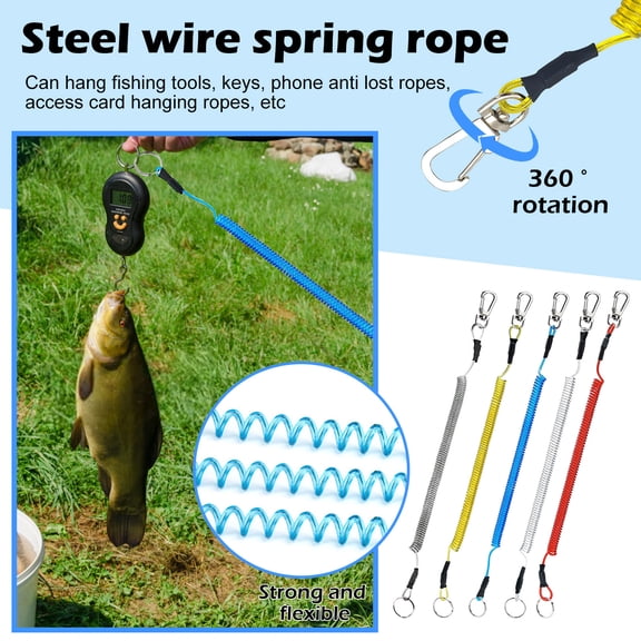 Fishing Lanyard Retractable Coil Rope For Fishing Tools, Fishing Rod Safety Rope With Carabiner For Pliers, Heavy Duty 1.5M Retractable Rope For Fishing Enthusiasts