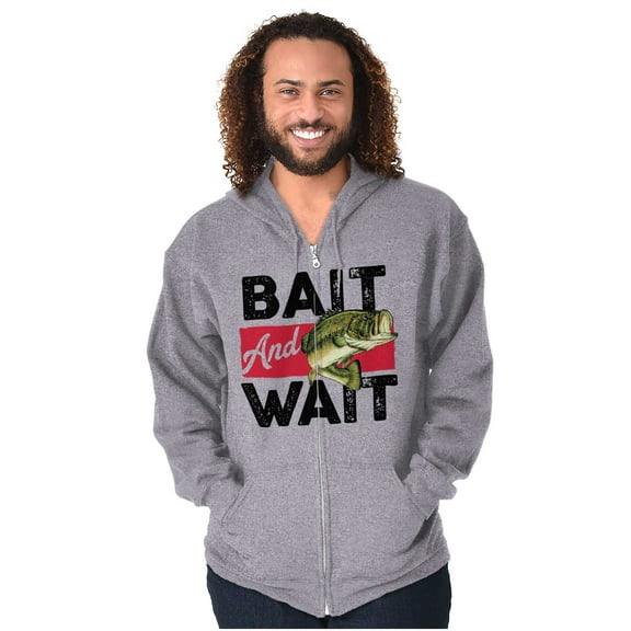 Fishing Largemouth Bass Bait Wait Unisex Plus Size Zip Hoodie Brisco Brands 4X