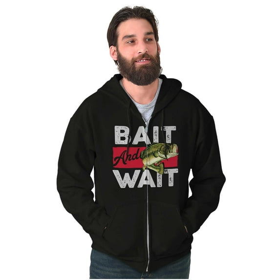 Fishing Largemouth Bass Bait Wait Zip Up Hoodie Men's Women's Brisco Brands S