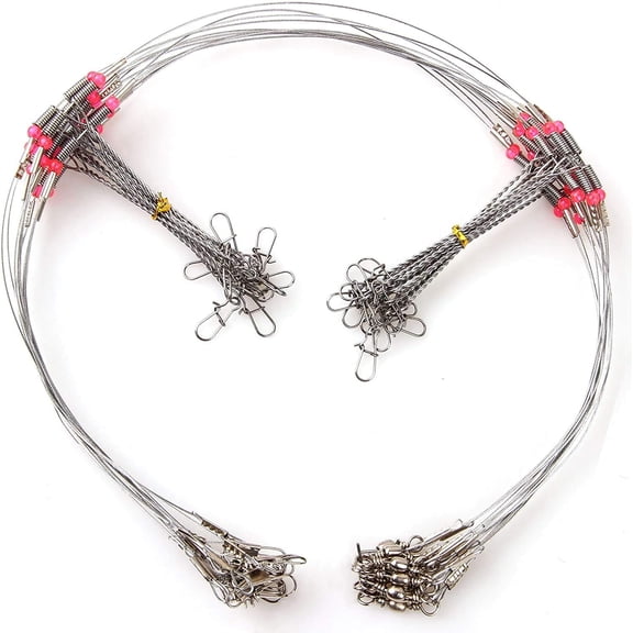 Fishing Leaders, Stainless Steel Fishing Wire Leaders Saltwater Tackle Rig with Swivels Snap Beads for Lures Bait Hooks 12pcs