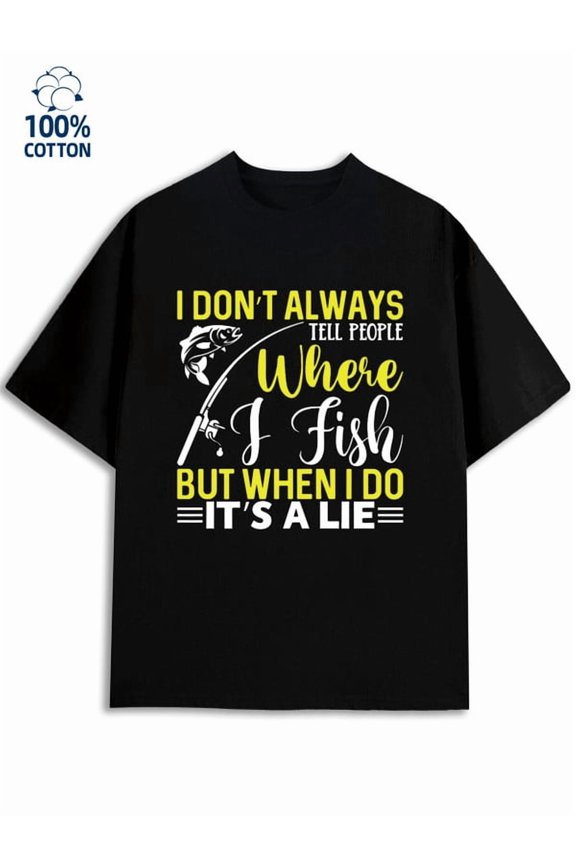 Fishing Lie T-Shirt men fish 180G 100% Cotton black for men funny for men funny Vintage Unisex Shirt Graphic tshirts Retro Unisex Shirt Graphic Tee tshirts Trendy Unisex Shirt Printed tshirts