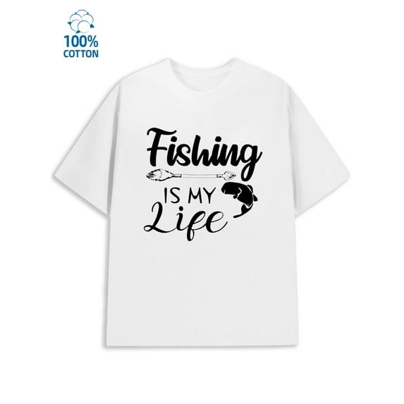 Fishing Life Tee for men fishing 180G 100% Cotton white fishing for men funny Classic Unisex Shirt Printed tshirts Unique Design Unisex Shirt Short Sleeve tshirts Fashion Unisex Shirt Cotton tshirts