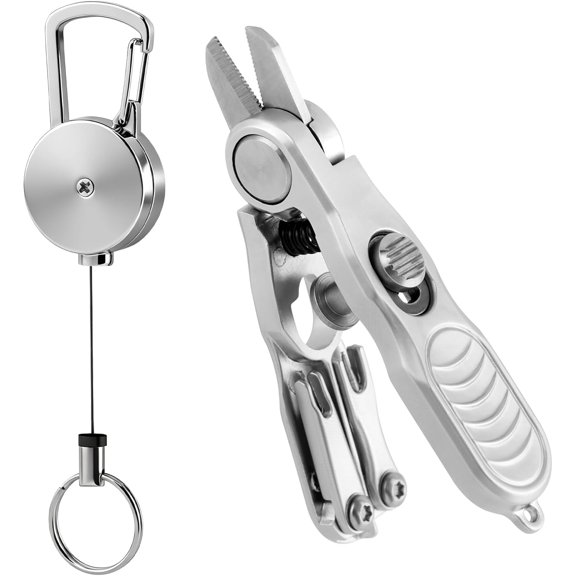 Fishing Line Cutter Tool, Fishing Scissors, Fly Tying Scissors, Multi-Function Folding Angler Accessory with Retractors and Knot Tying Tool, Stainless Steel Blades for Mono and Fluoro Lines